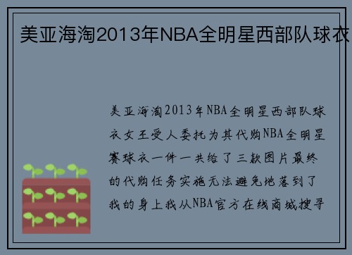 美亚海淘2013年NBA全明星西部队球衣